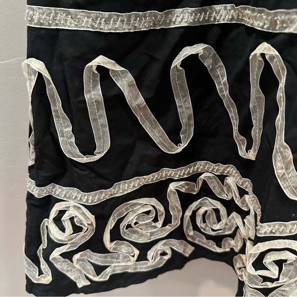 Anthropologie Basil & Maude Black a-line Ribbon & glass bead appliqué skirt C64 - Picture 8 of 16